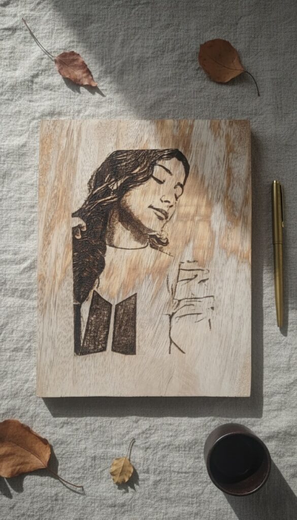 laser engraved wood potrait on mango wood