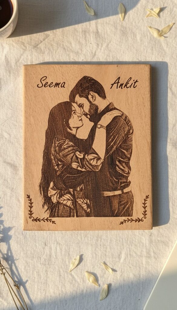 laser engraved wood potrait on mango wood